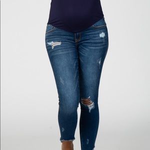 Distressed, Frayed Hem Maternity Jeans